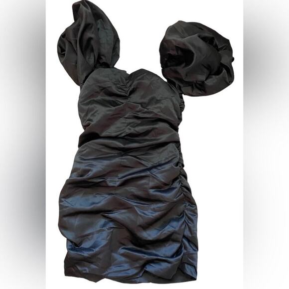 Black Puff Sleeve Ruched Dress - Picture 2 of 2
